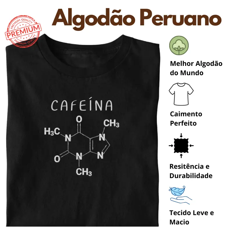 Camiseta Molécula de Cafeína Algodão Peruano