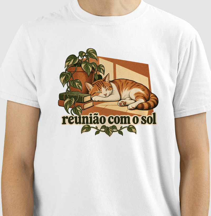 Camiseta Gato Sol "reunião com o sol" | Pelo & Pano