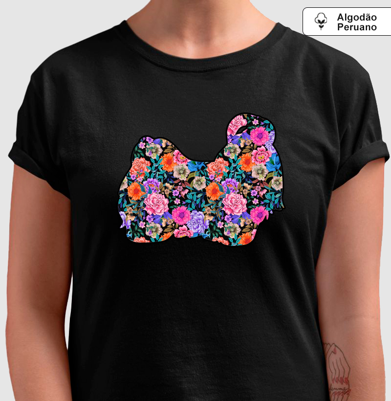 Camiseta Shih Tzu Floral - Pelo & Pano