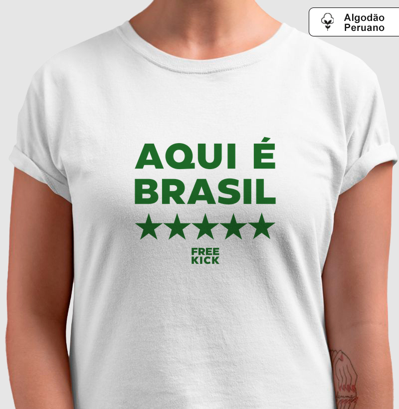 CAMISETA ALGODÃO PERUANO FREE KICK AQUI É BRASIL