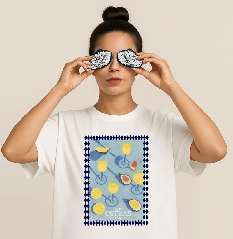 Camiseta Oversized Enfim Ostras Bar Card