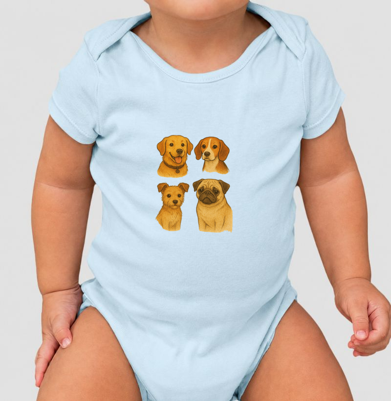 Body Infantil Doguinhos. Coleção Kids. Meninos e Meninas. Algodão Premium.