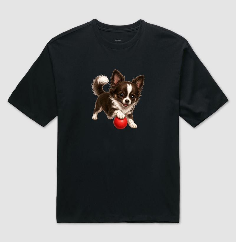 Chihuahua Pelo Longo Marrom - Desenho Animado - Camiseta Oversized