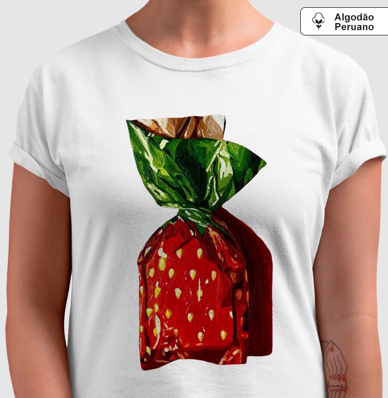 Camiseta Algodão Peruano Bala de Morango