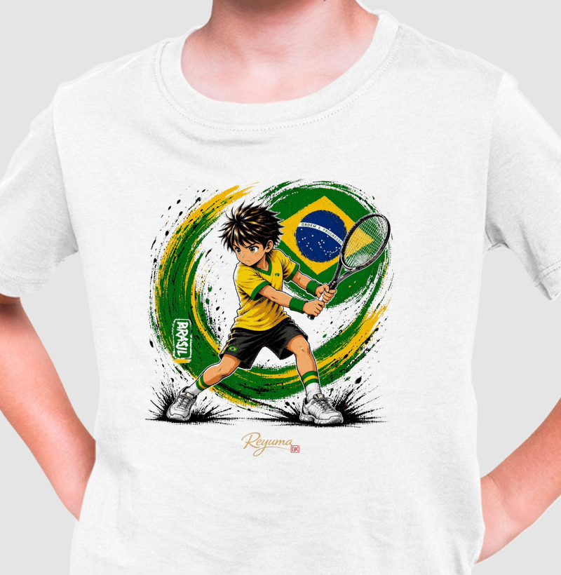 Camiseta Infantil, Menino, Juvenil Tênis "Mini Tênista BR" - Algodão 100%