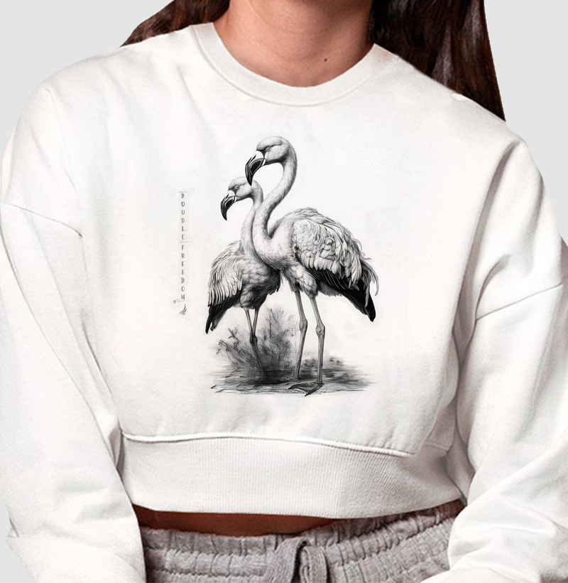 Dupla Liberdade - Flamingos - Moletom Cropped