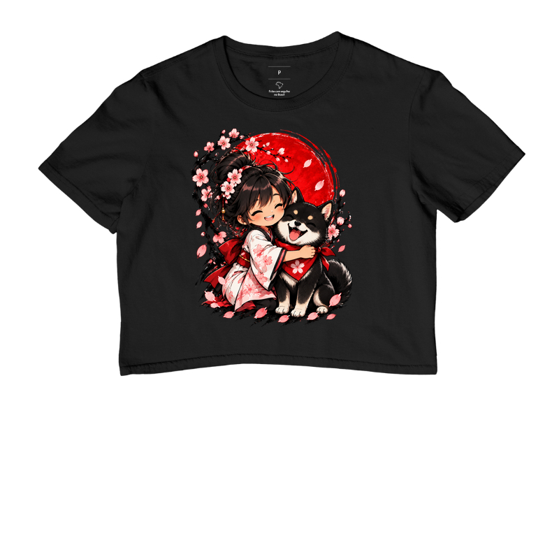 Sakura & Shiba — Amizade que Floresce (Preto) - Cropped