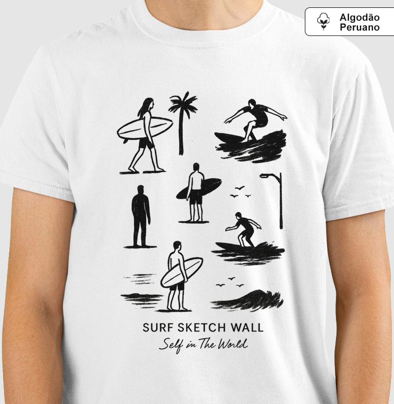 SURF SKETCH WALL - Camiseta Algodão Peruano
