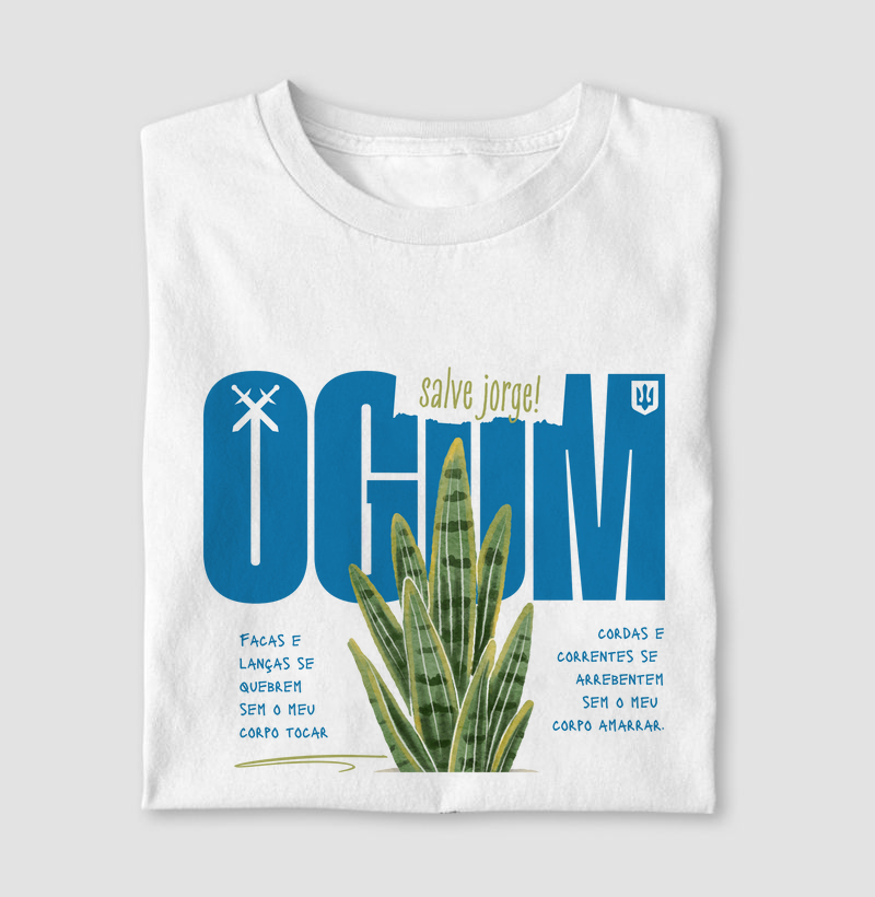 Camiseta Masculina Ogum - Força e Proteção em Algodão Penteado