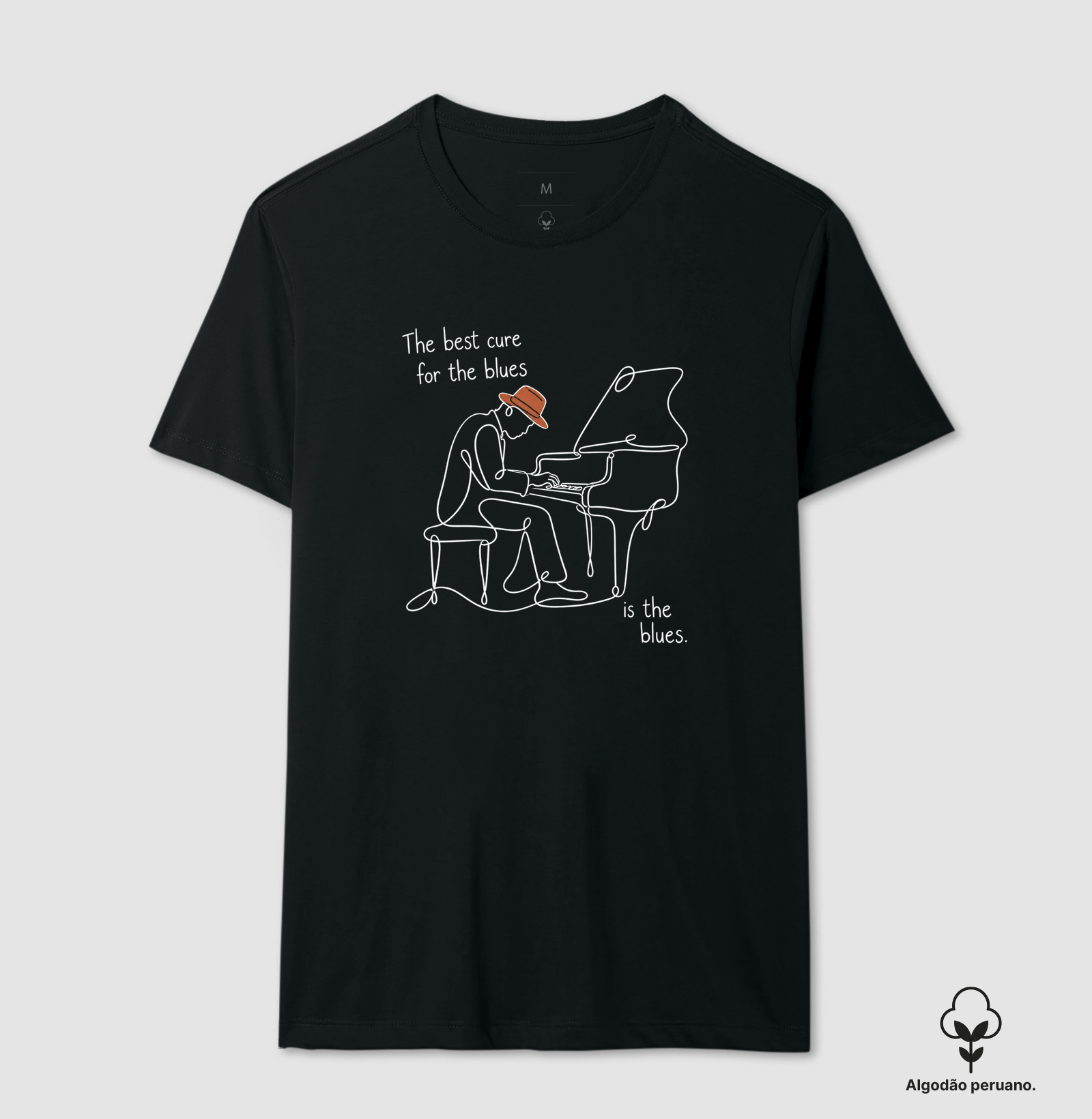 A cura é o Blues (Piano) - Camiseta Algodão Peruano