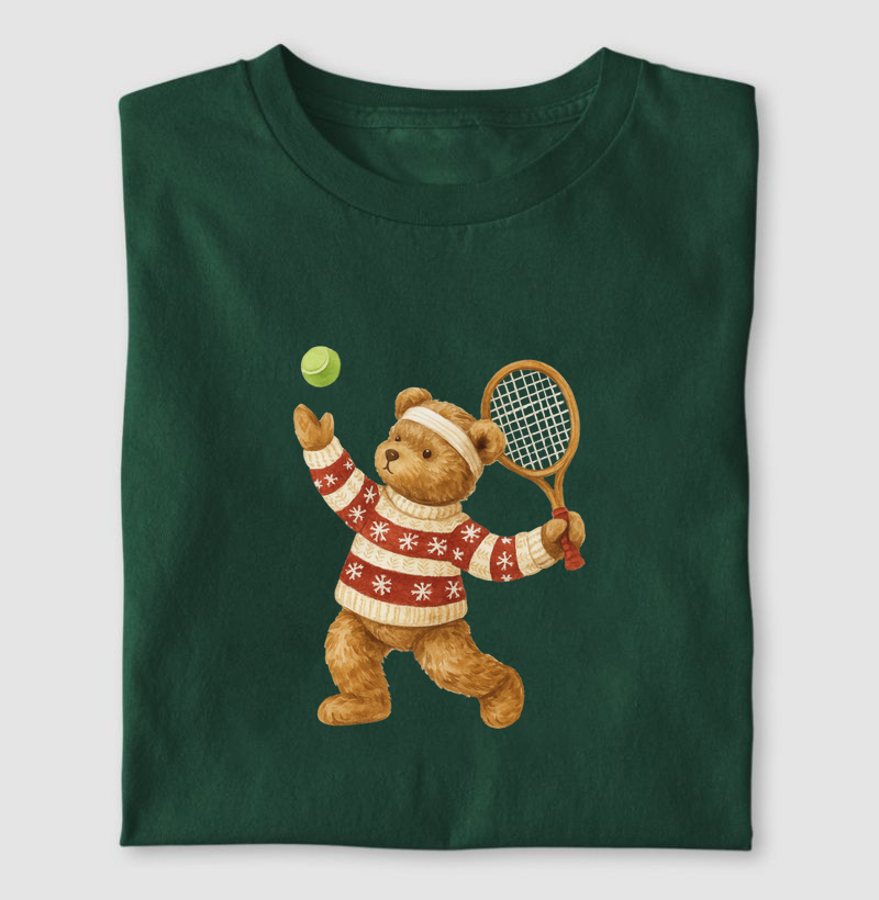 Urso tenista de natal sacando 