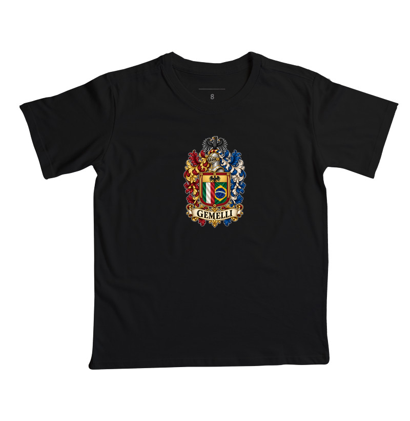  Brasão Família GEMELLI – Herança Italiana e Brasileira 🇮🇹🇧🇷 - Camiseta Infantil