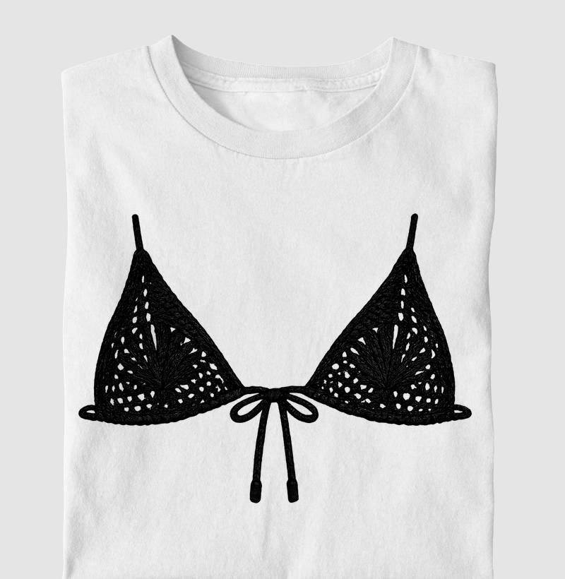 Camiseta Biquíni Preto de Crochê