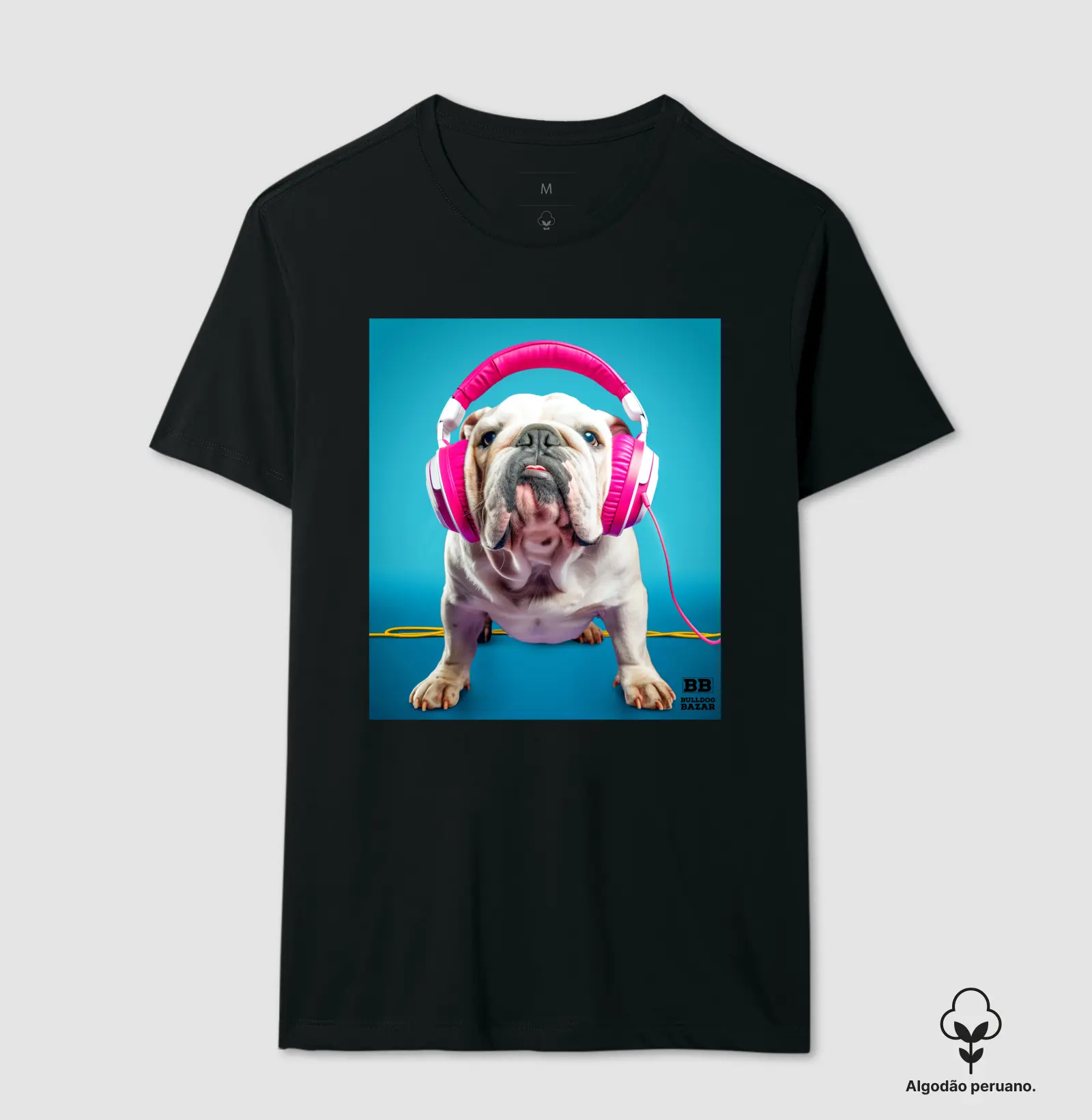 Camiseta Premium Bulldog Ingles "Headphones" 