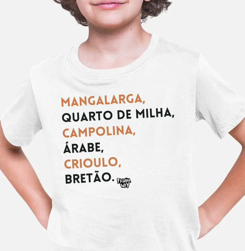 Camiseta Infantil Raças de Cavalo Equinos Veterinária Grande Porte Algodão - Fauna Way
