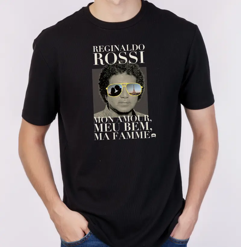 Camiseta Masculina "Mon Amour, Meu Bem, Ma Famme" Preta/Colorida