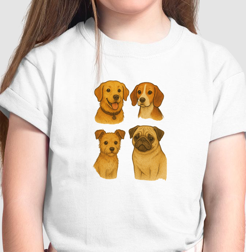 Camiseta Infantil Doguinhos, Coleção Kids. Meninos e Meninas. Algodão Premium.