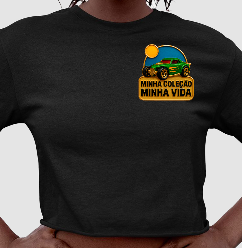 Camiseta feminina cropped colecionador miniaturas minha coleção minha vida