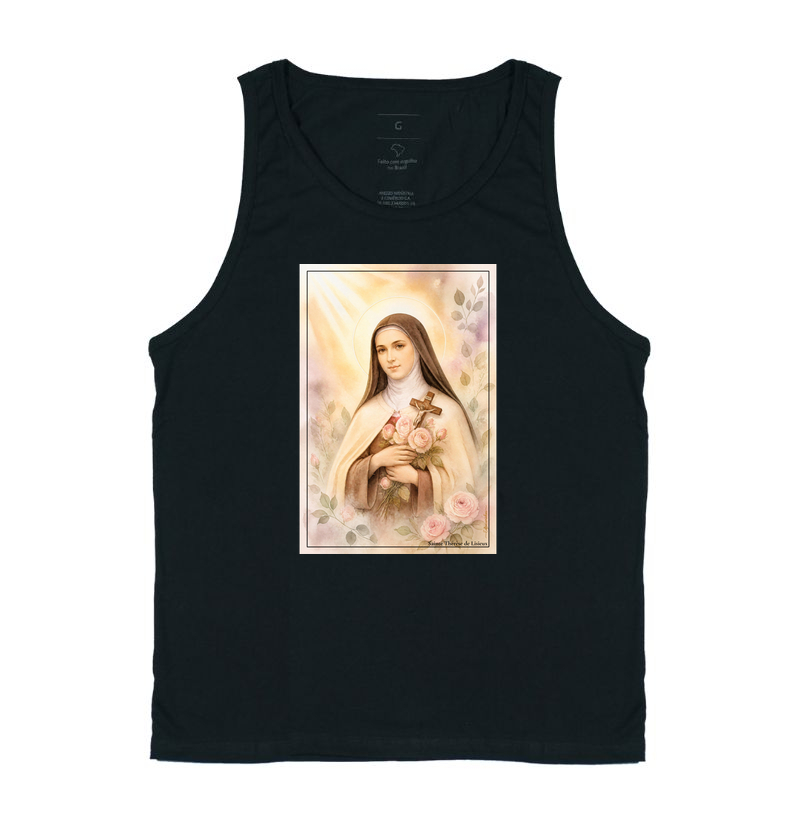 Santa Teresinha do Menino Jesus - Arte em Aquarela com Rosas - Regata