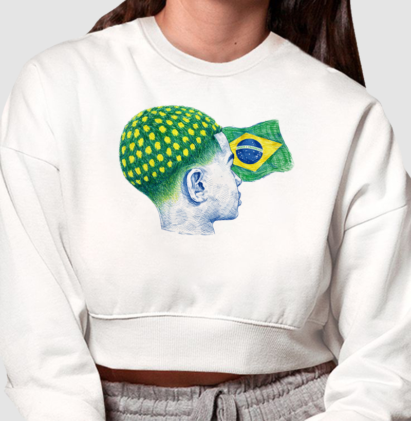 Cropped Moletom Reflexo de cria verde e amarelo