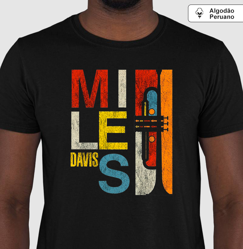 Camiseta Miles Davis Trompete Jazz Banda Algodão Peruano Preta
