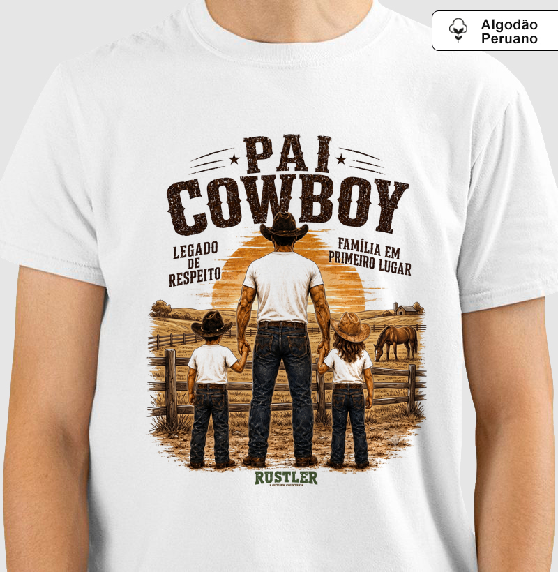 Camiseta Dia dos Pais Premium Algodão Peruano Pai Cowboy Rustler South Co.