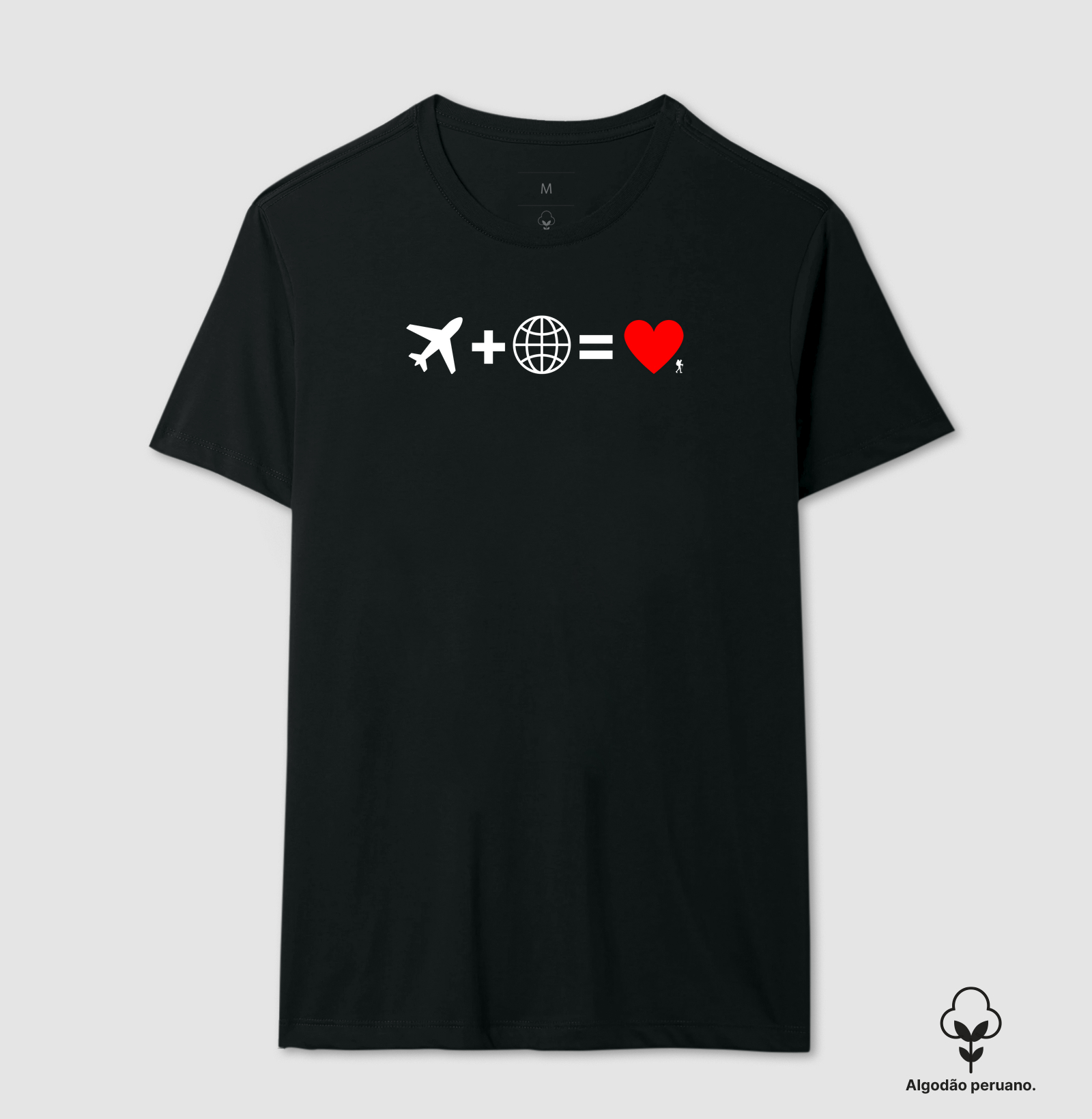 Camiseta Aviao Mais Mundo Igual Amor | Equacao Viagem Minimalista | Colecao Viciados em Viagem