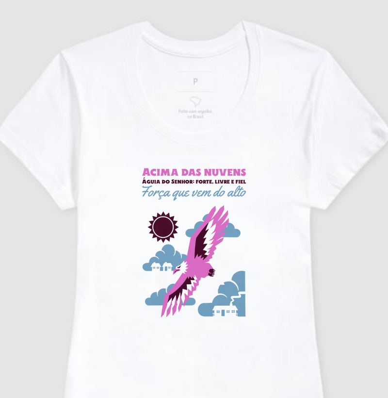 Camiseta Cristã Feminina em Algodão com Estampa de Águia e Mensagem Religiosa | Milagree