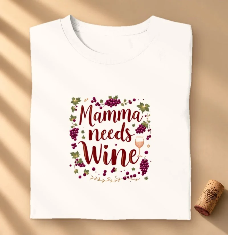 Camiseta Mamma Needs Wine - Camiseta