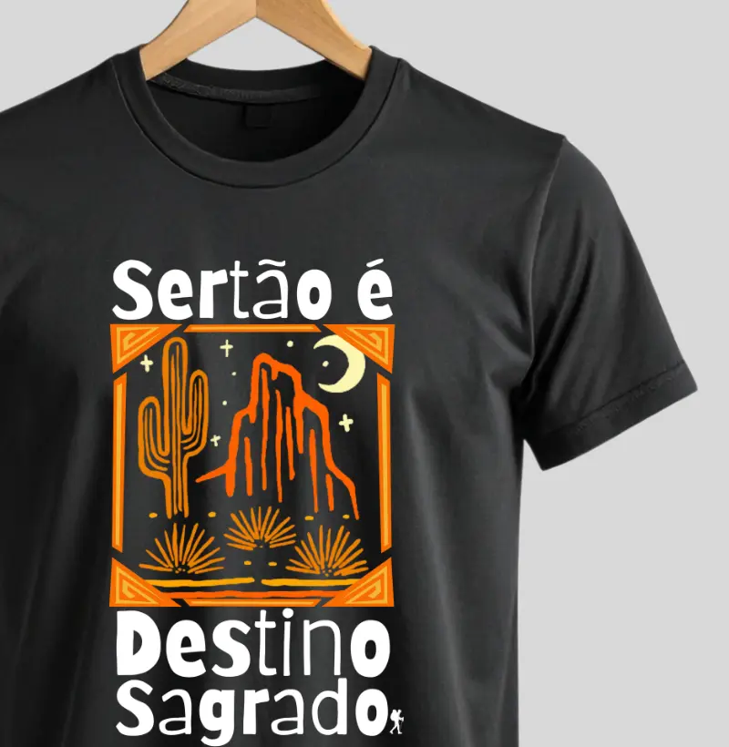 Camiseta Sertao e Destino Sagrado | Mandacaru Pedra Ilustrada Nordeste | Colecao Terra Arretada