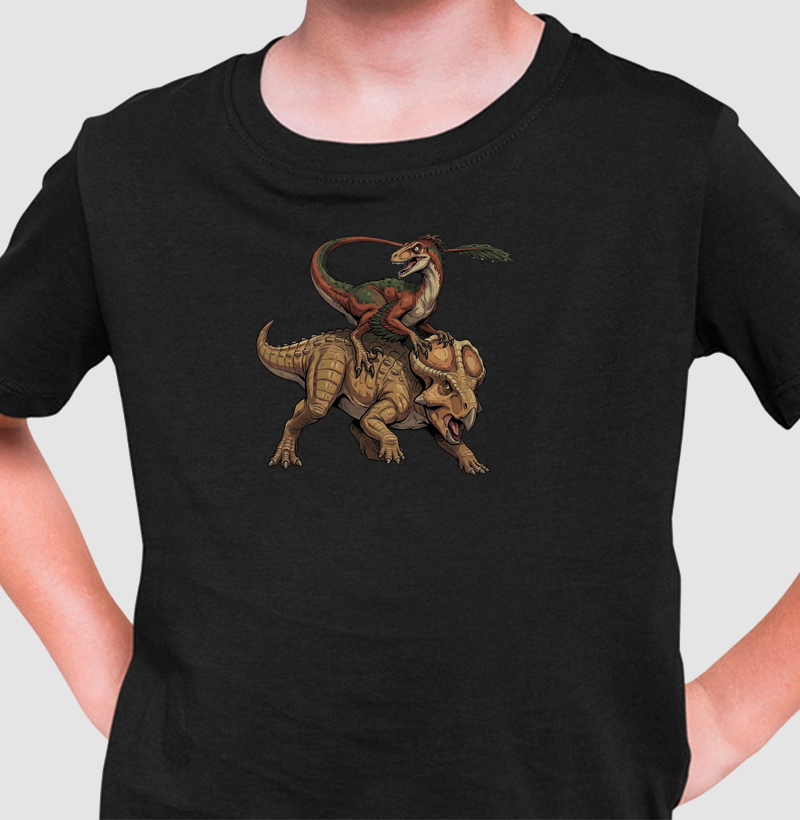 Camiseta Dinossauro Velociraptor VS Protoceratops Algodão Premium Dinoloco