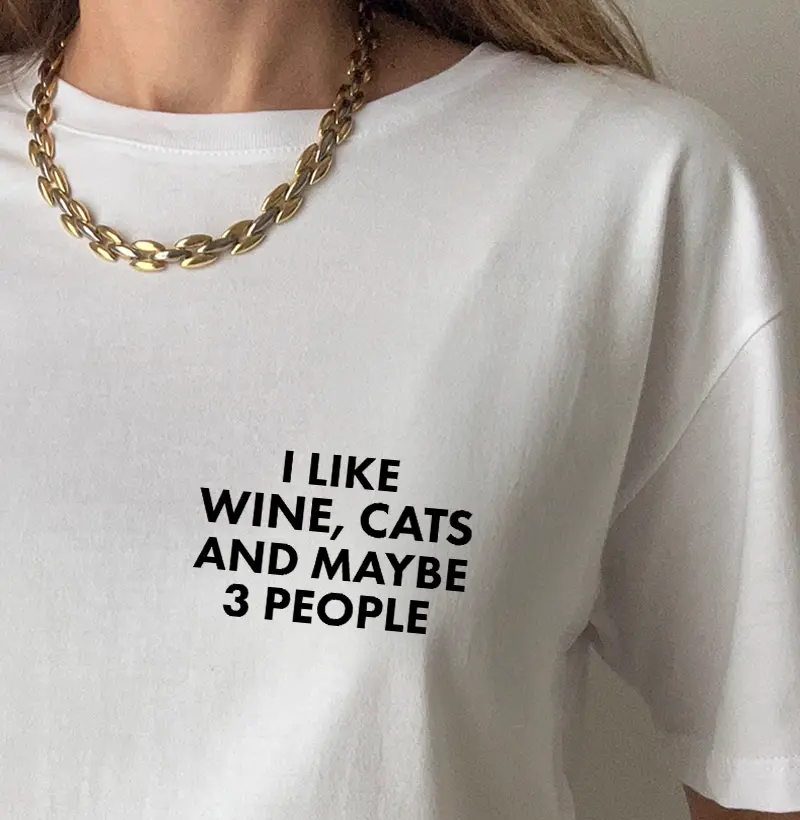 I like wine, cats and maybe 3 people - Camiseta
