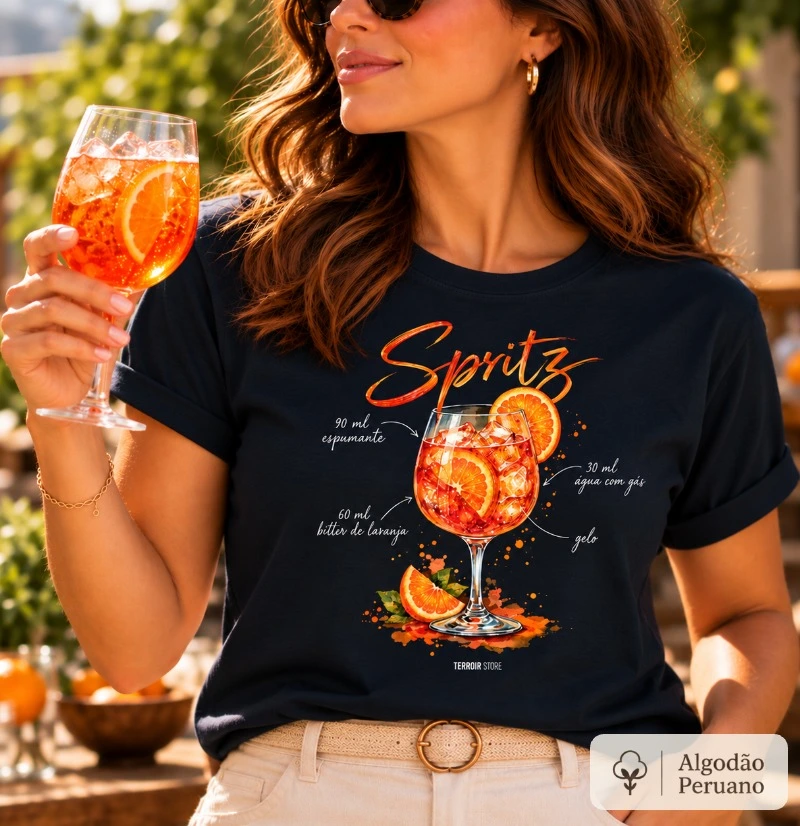 Camiseta Algodão Peruano Spritz – Drink com Espumante e Bitter de Laranja