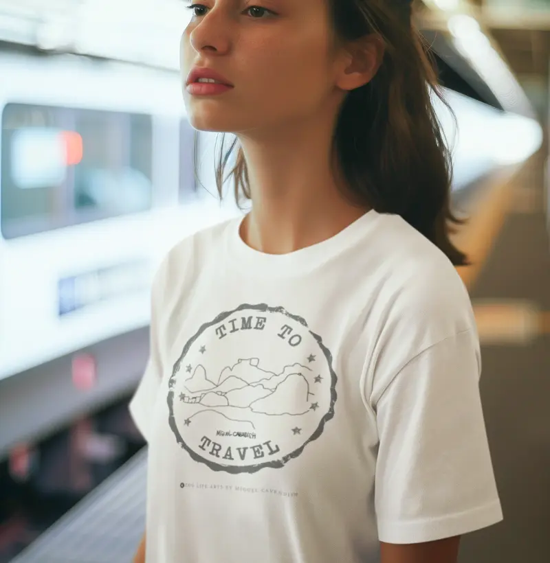 Camiseta Adulto Time To Travel Branca by Miguel Cavendish