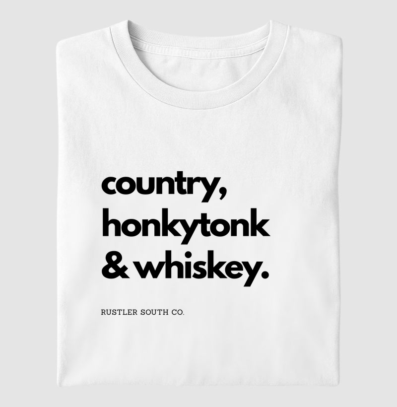 Camiseta Country Masculina Country Honkytonk & Whiskey Rustler South Co.