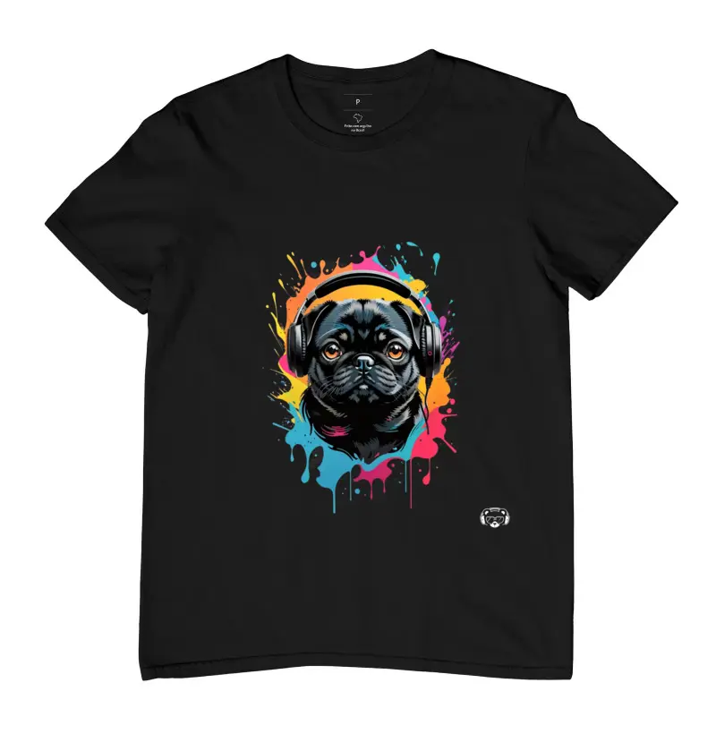 Camiseta Pug Preto Headpones