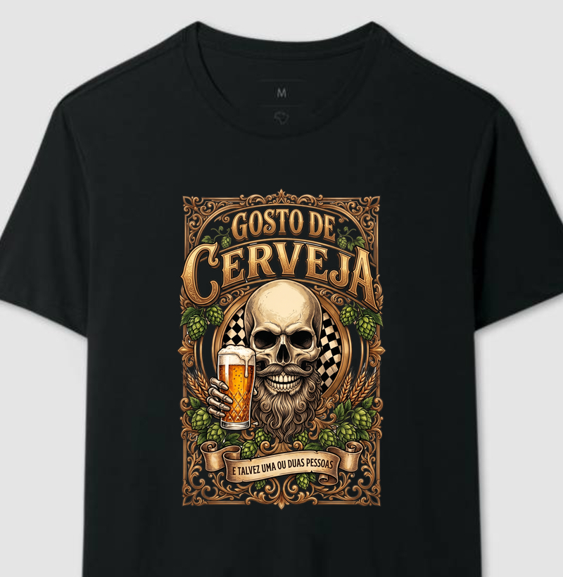 Gosto de Cerveja (e Talvez 2 Pessoas) | Camiseta Caveira Barbuda Tattoo