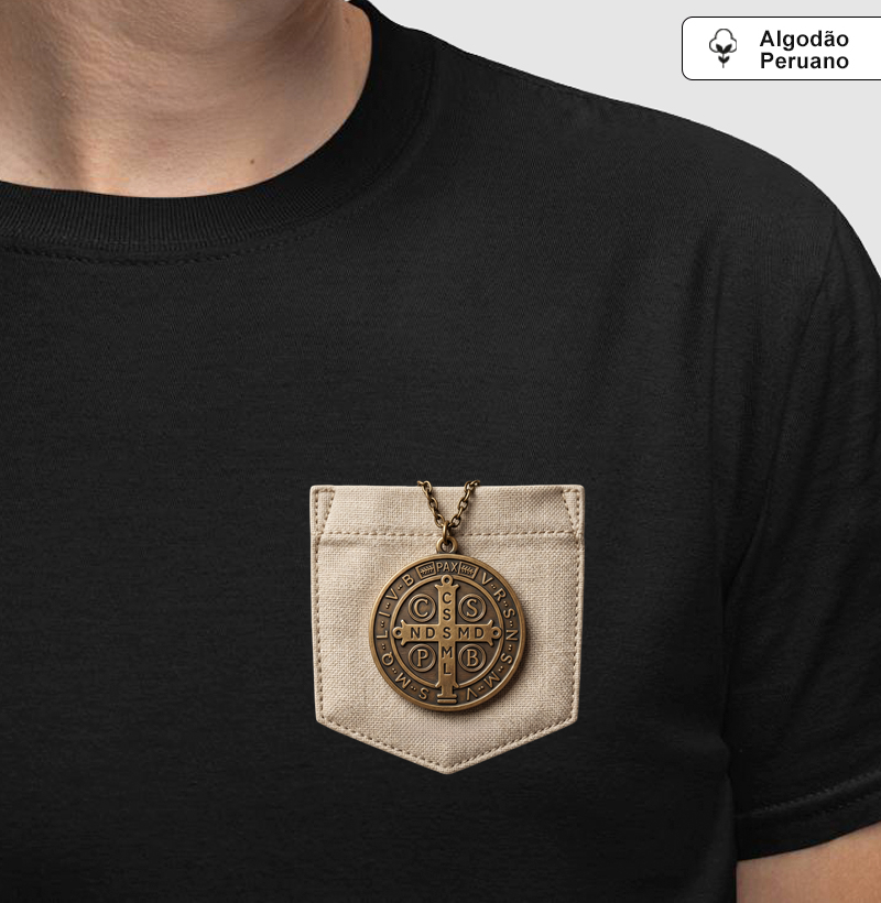 Camiseta Algodão Peruano Medalhão de São Bento