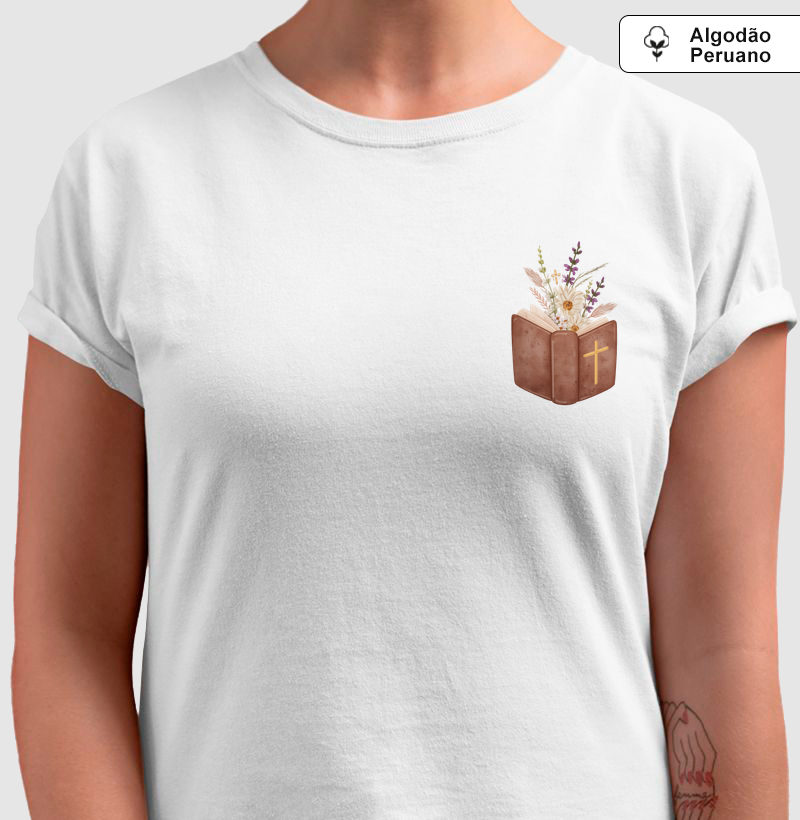 Camiseta Algodão Peruano Bíblia Floral