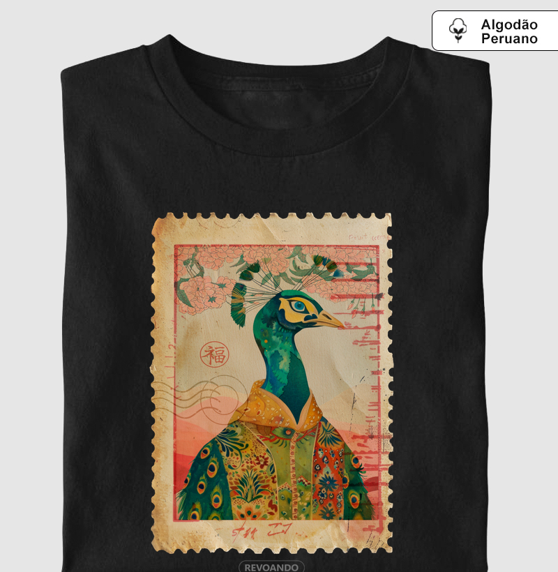 Aves em selo - Pavão - Algodão Peruano