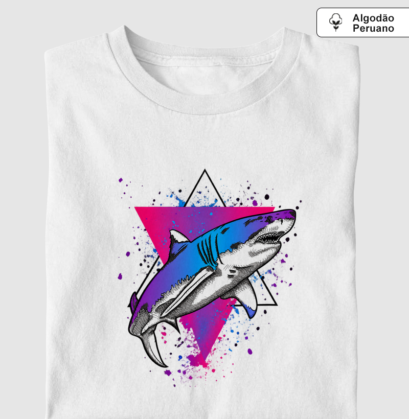 Neon White Shark - Camiseta Algodão Peruano