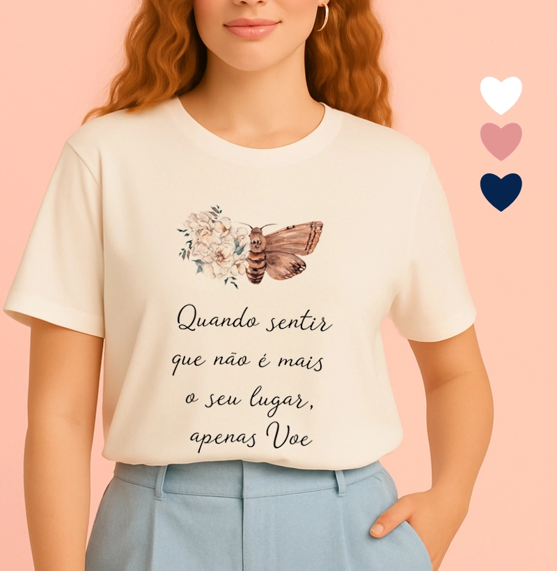 Camiseta Feminina Ilustrada Borboleta e Frase