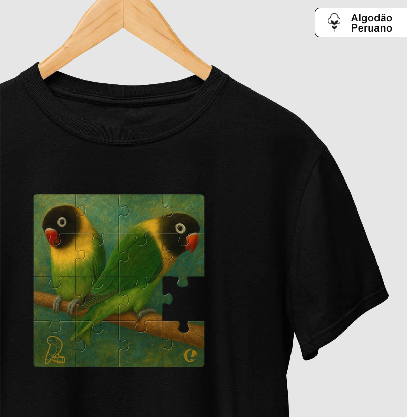 Camiseta Algodão Peruano - Quebra Cabeça Agapornis