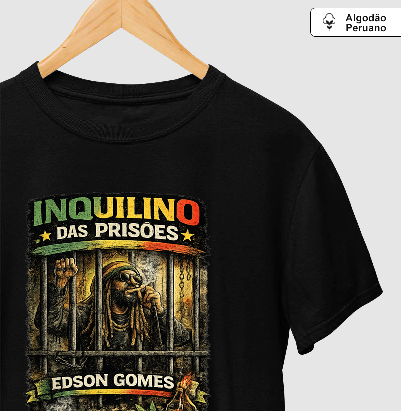 Camiseta Inquilino das Prisões.  Coleção Reggae Music. Masculina e Feminina. Algodão Peruano.