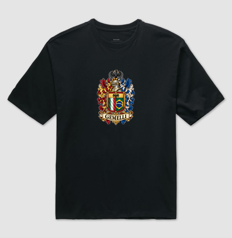  Brasão Família GEMELLI – Herança Italiana e Brasileira 🇮🇹🇧🇷 - Camiseta Oversized