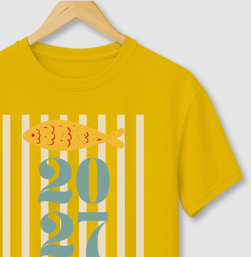 Camiseta Ano Novo 2027 Peixe Mediterrâneo Algodão