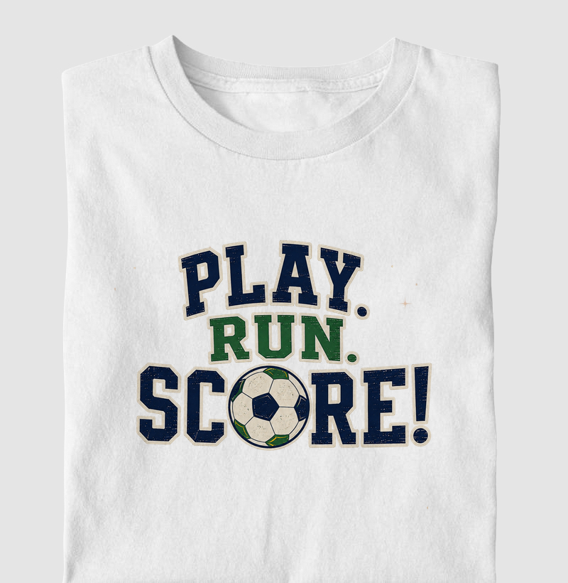 Camiseta Infantil Play. Run. Score.