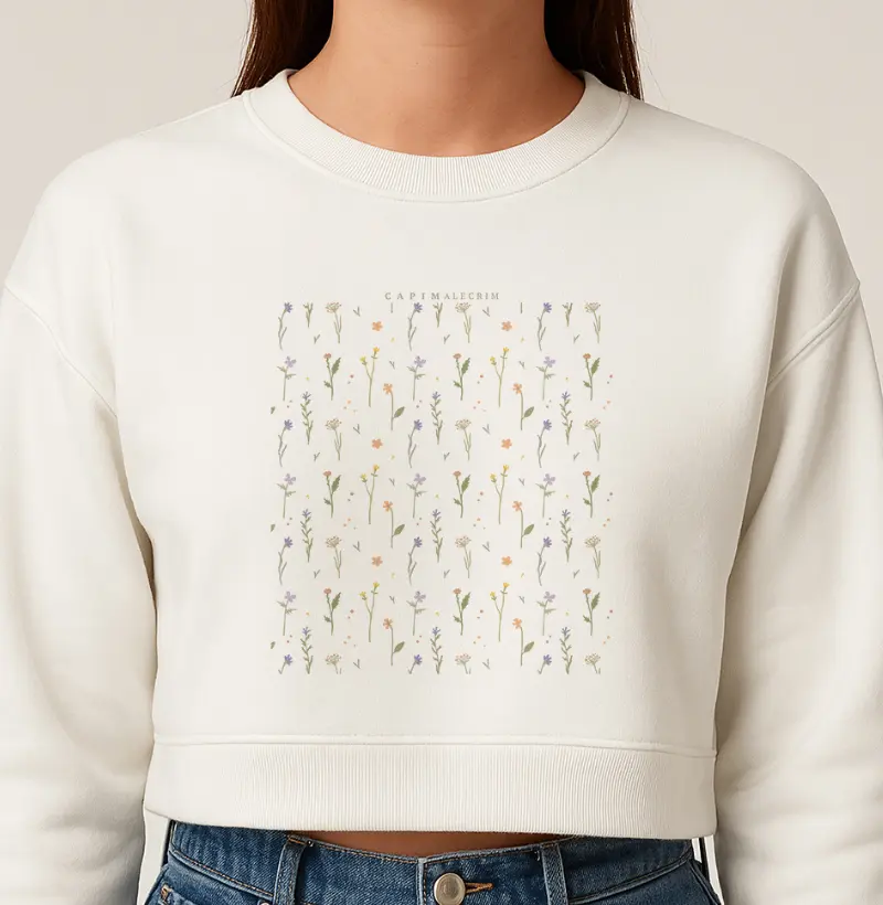 Moletom Cropped Pattern Flores Coloridas