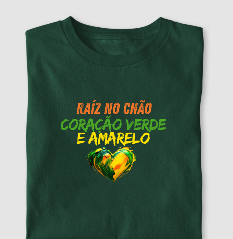 Raíz no chão, coração verde e amarelo