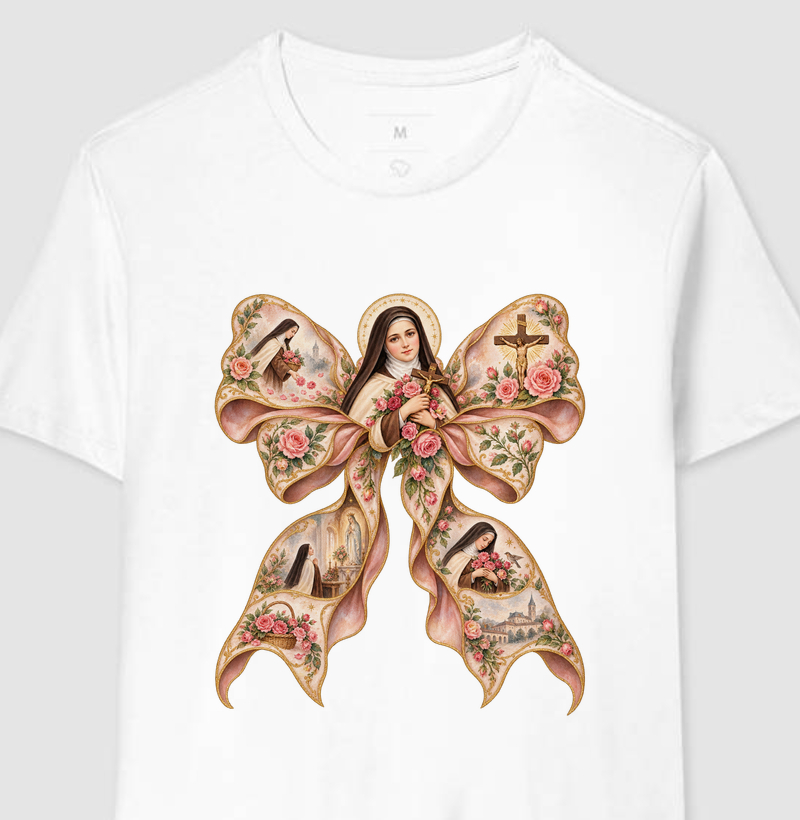 Santa Teresinha — Aquarela Coquette com Vinhetas - Camiseta